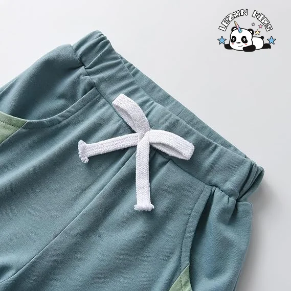 LEZONKIDS - Customizable Wholesale Boy Cute Fashion Color Block Stripe Clothing Set Summer 2pcs Shirt Clothing Set